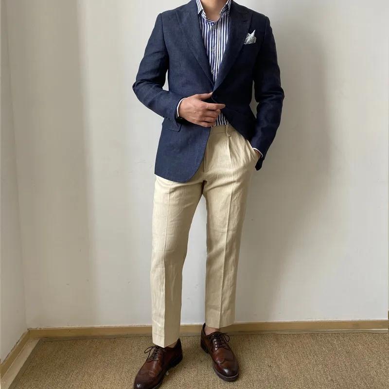Costume en lin bleu marine pour hommes