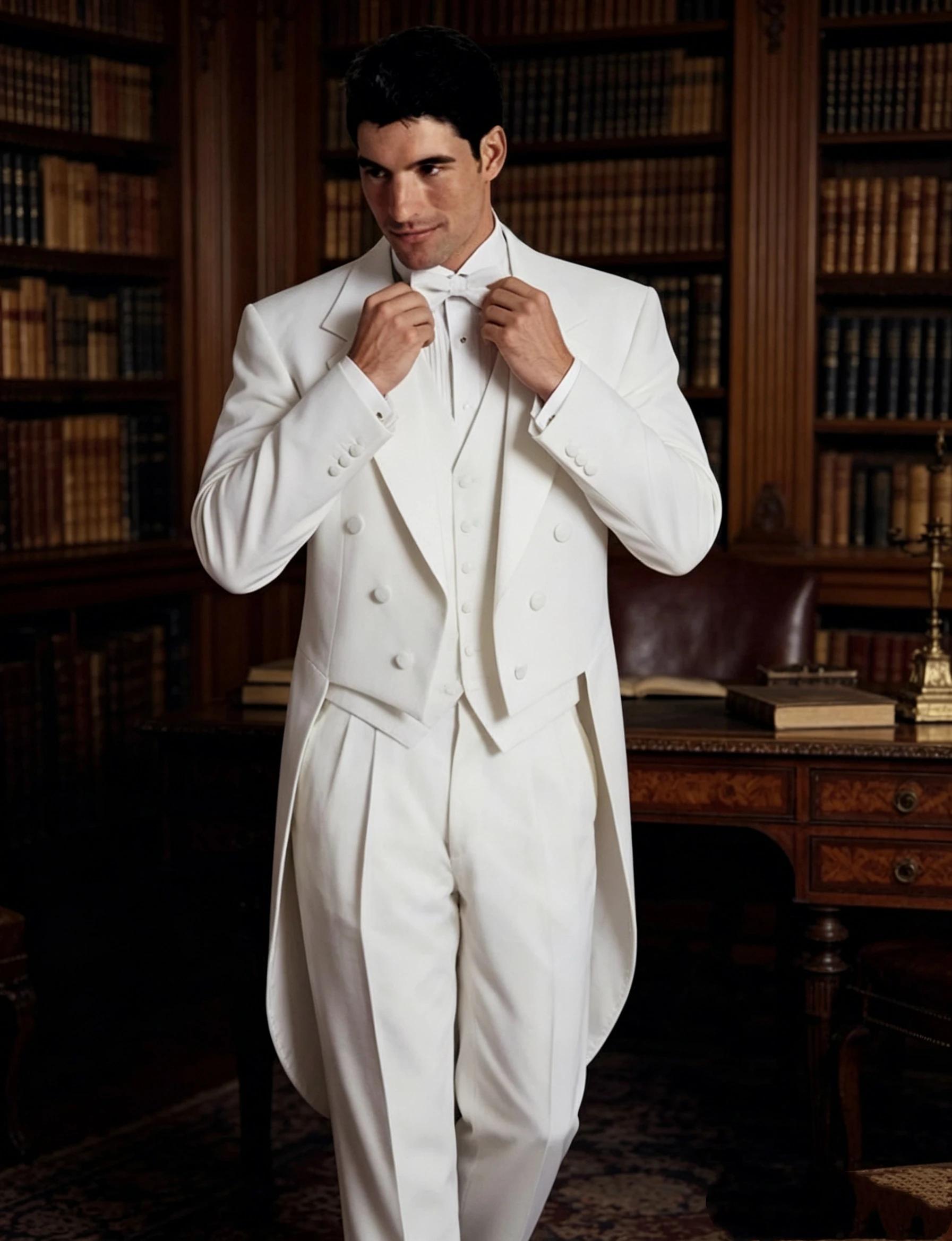 Costume de smoking blanc pour homme avec veste queue de pie et pantalon pour mariage