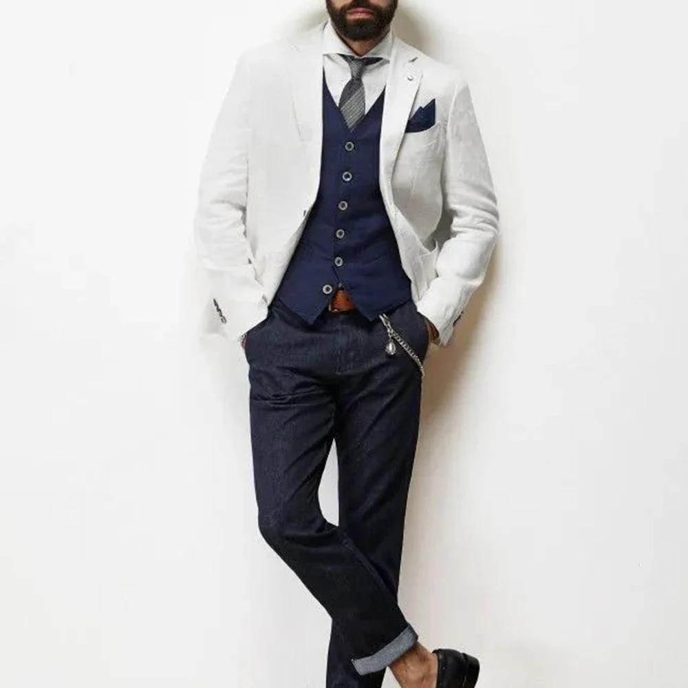 Gilets en lin de coton bleu marine pour hommes
