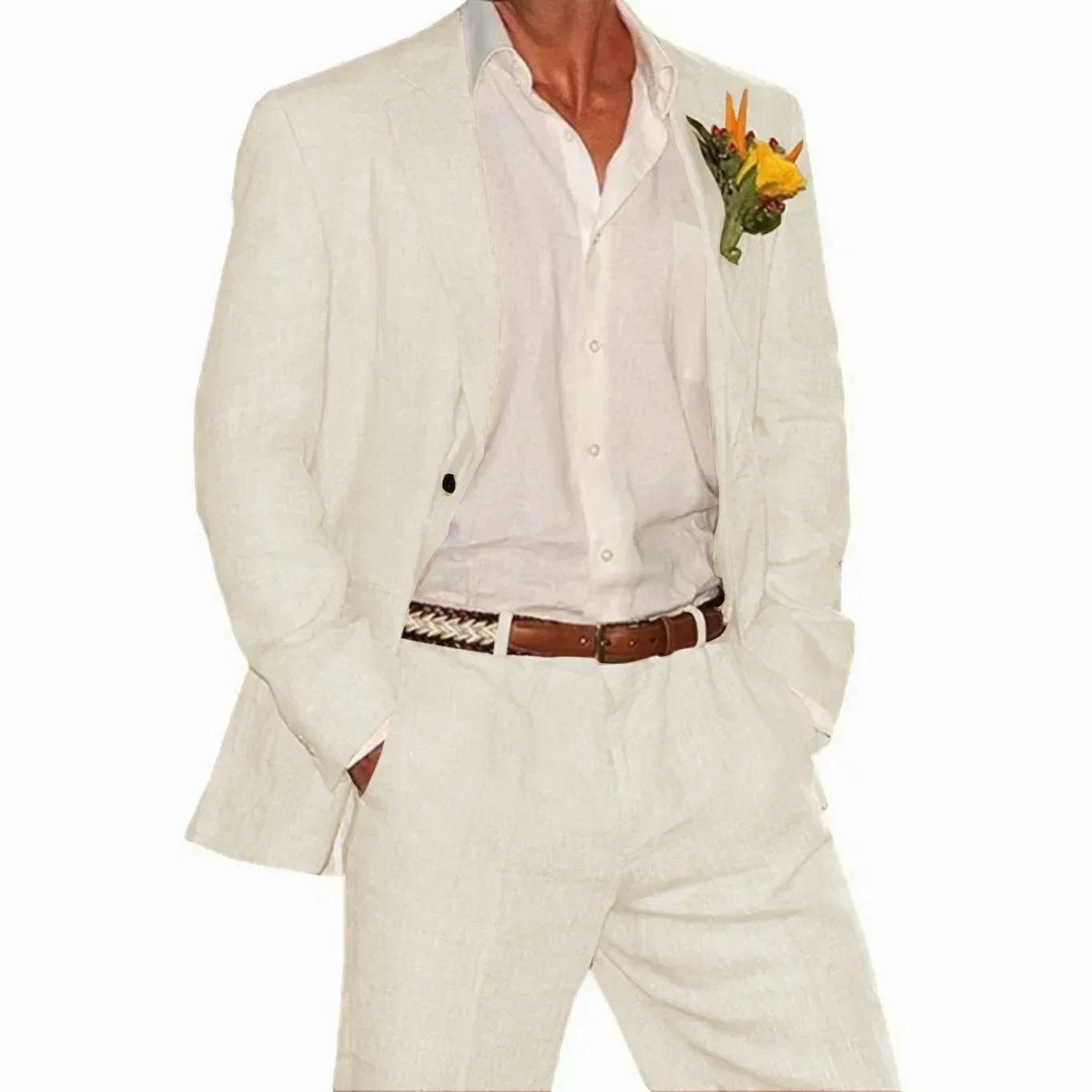 Costume en lin, ensemble blazer et pantalon 2 pièces
