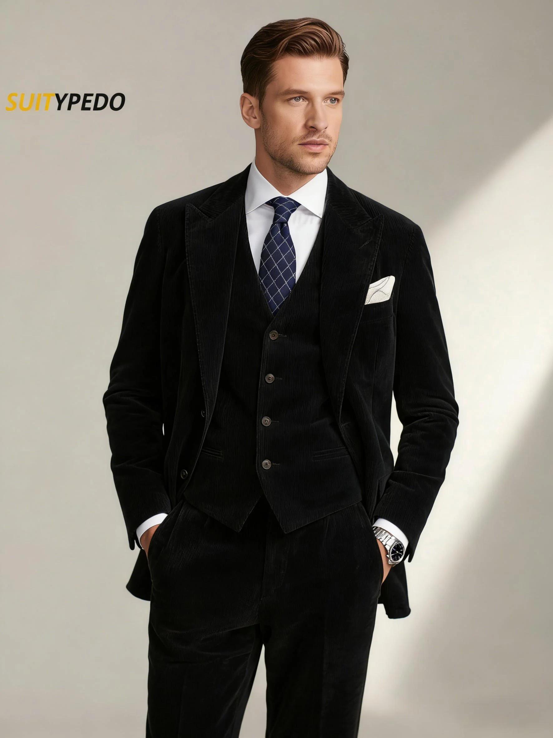 Ensemble de costume élégant en velours côtelé pour hommes