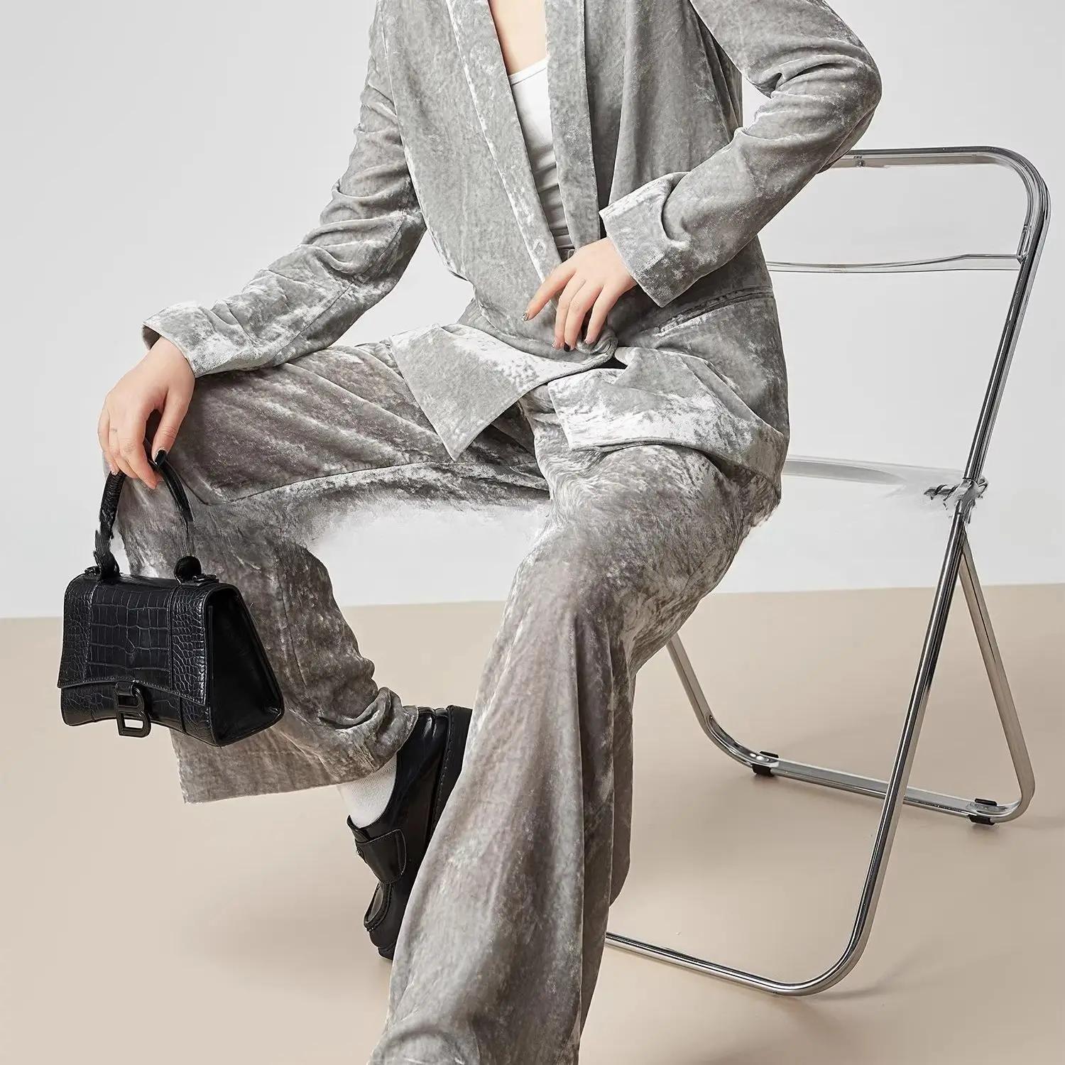 2025 printemps/été rétro velours costume veste conception décontracté deux pièces ensemble