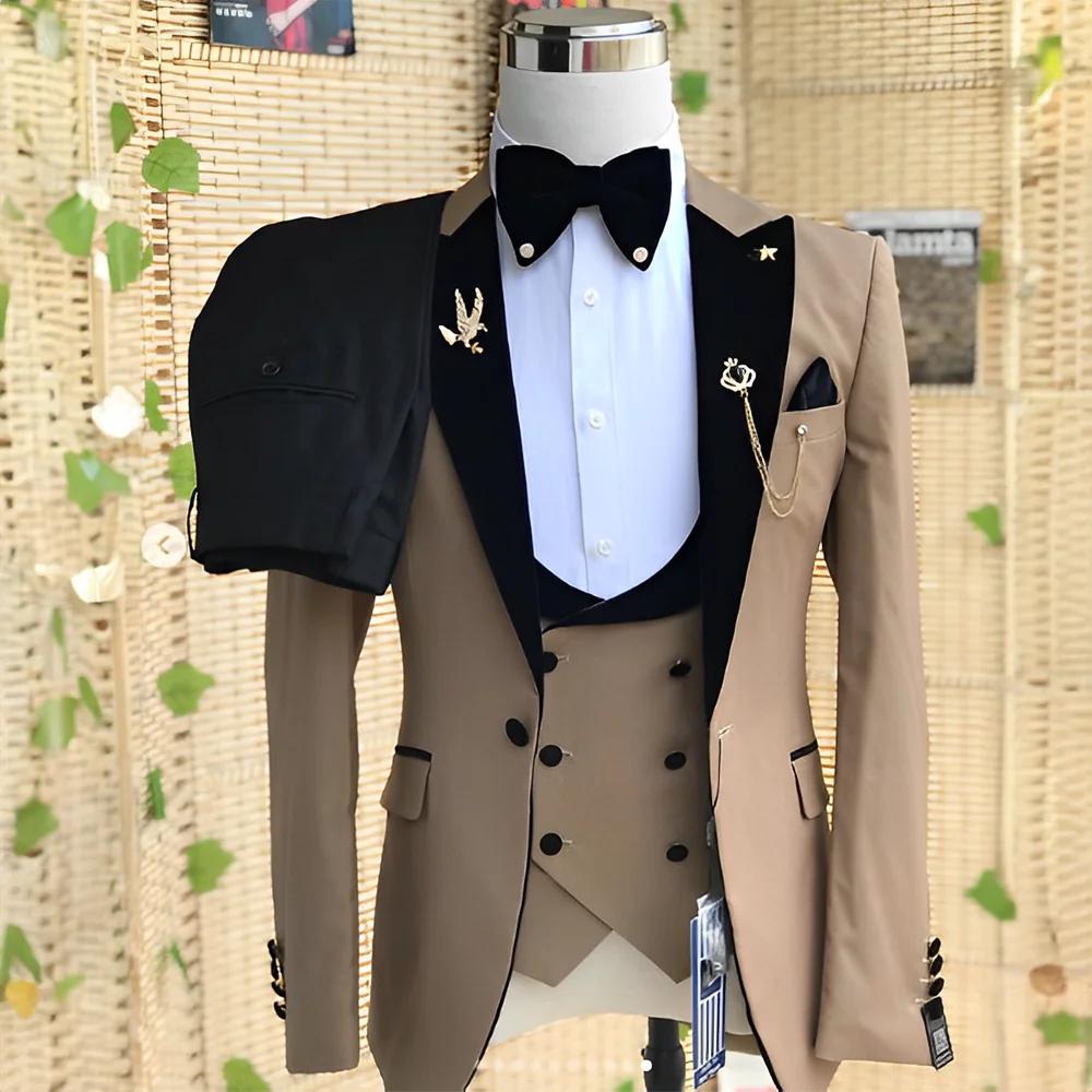 Ensemble de costume 3 pièces pour hommes de mariage (veste pantalon gilet) smoking de marié Blazer formel