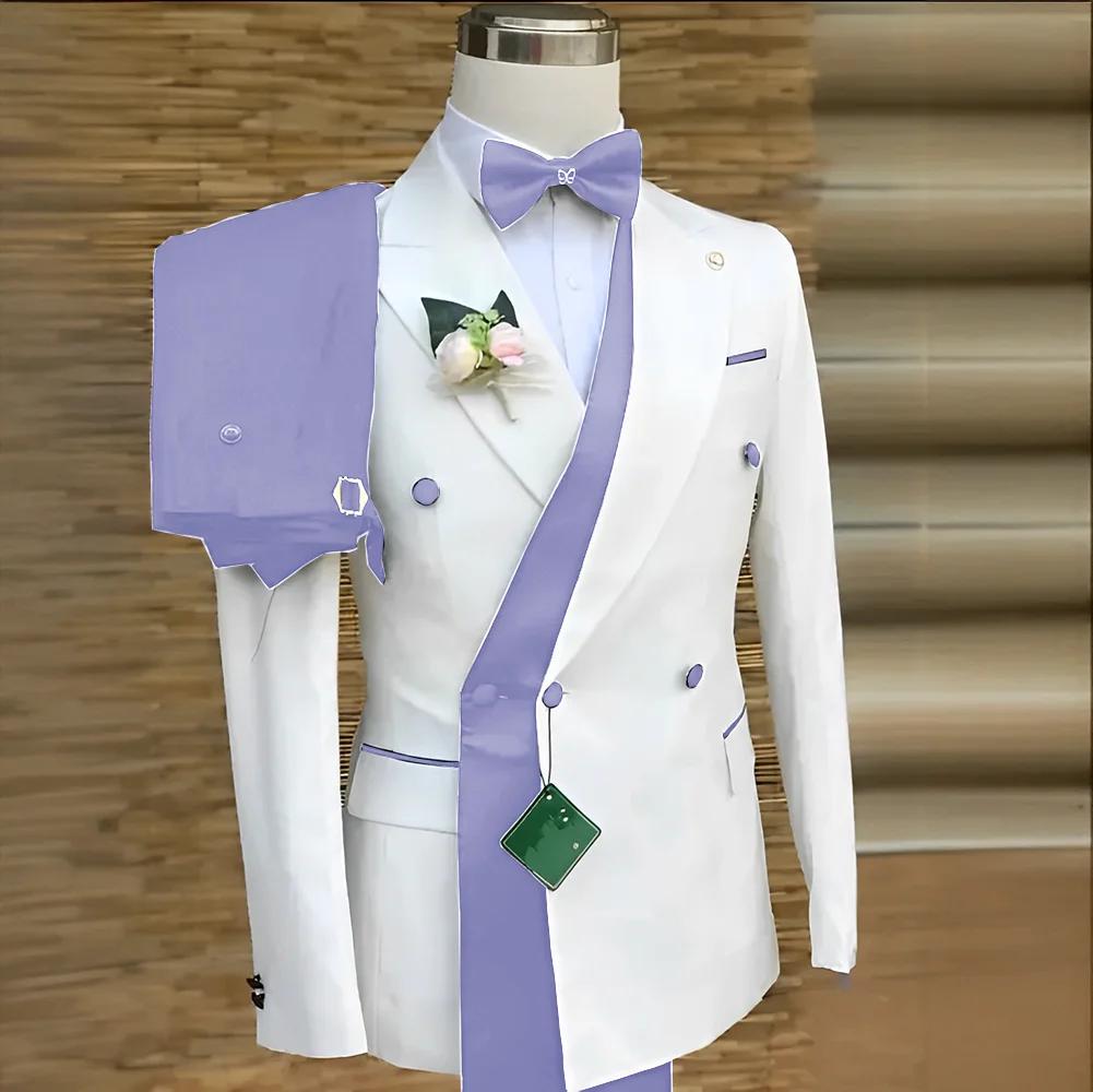 Costume de mariage sur mesure blanc noir pour hommes