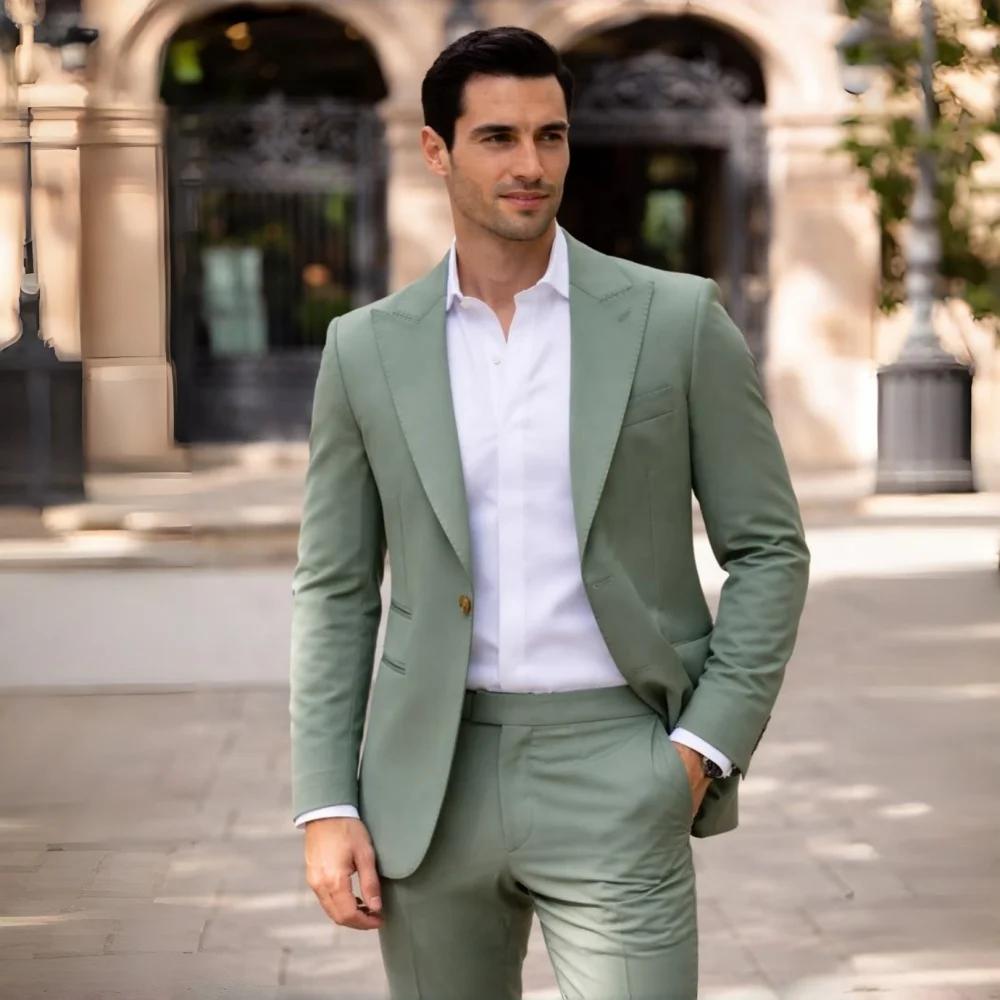 Costume Homme Vert Sauge 2 Pièces pour Bal de Promo