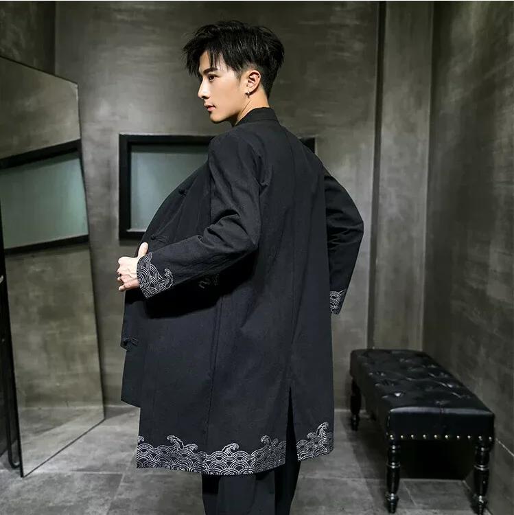 Manteau trench noir pour homme de style chinois