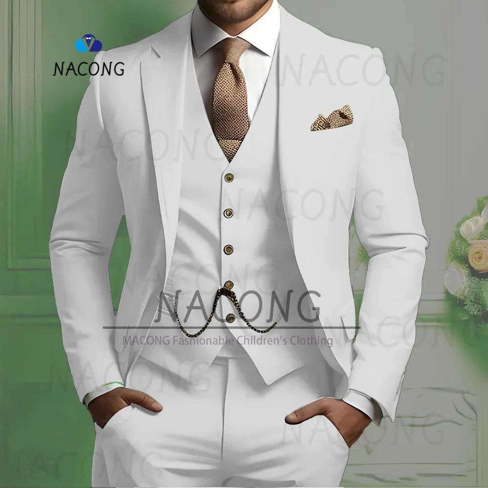 Costumes pour hommes ensemble 3 pièces costume de mariage coupe ajustée veste gilet pantalon robe fête d'anniversaire