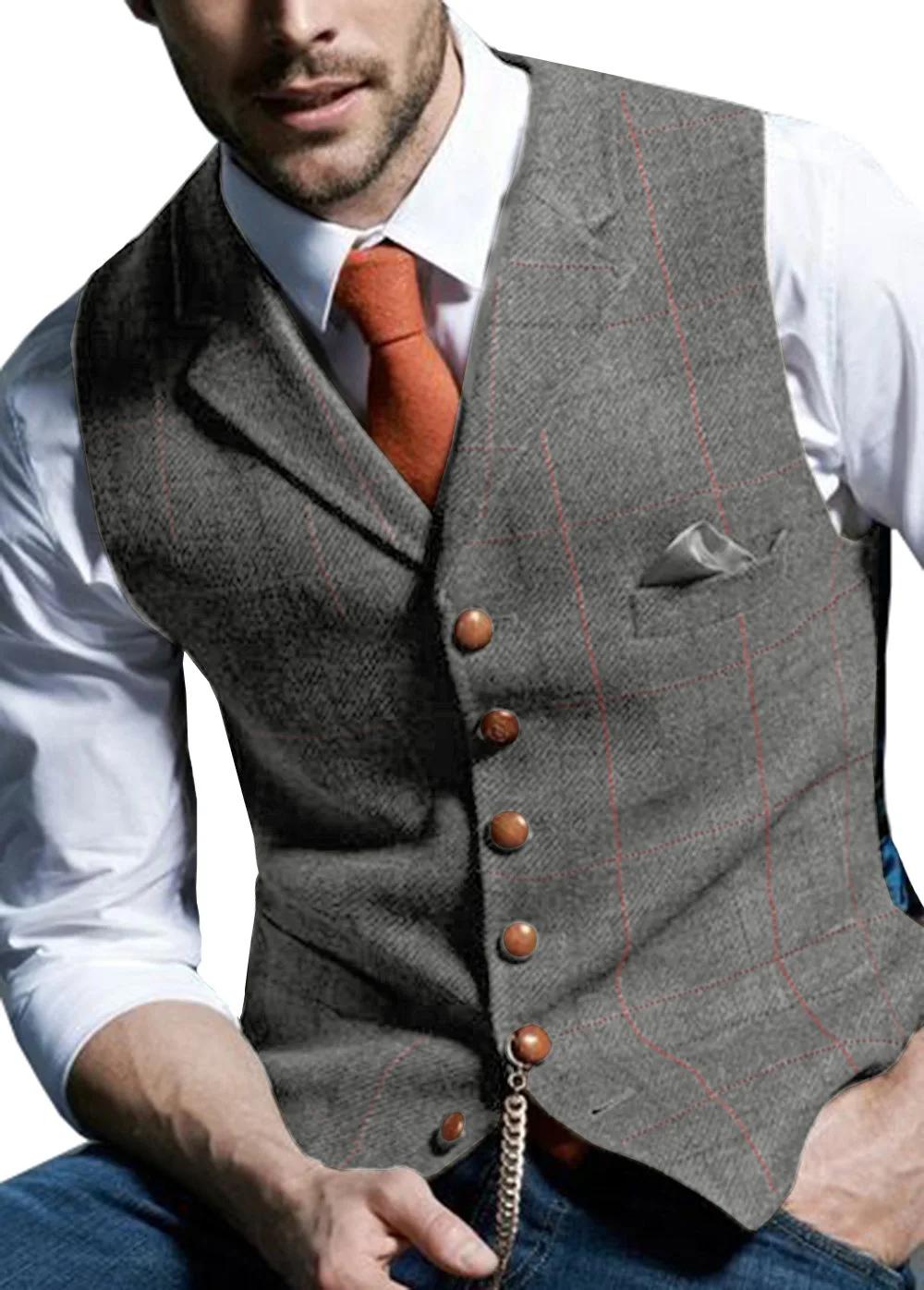 Gilet de costume pour homme en laine à chevrons et tweed