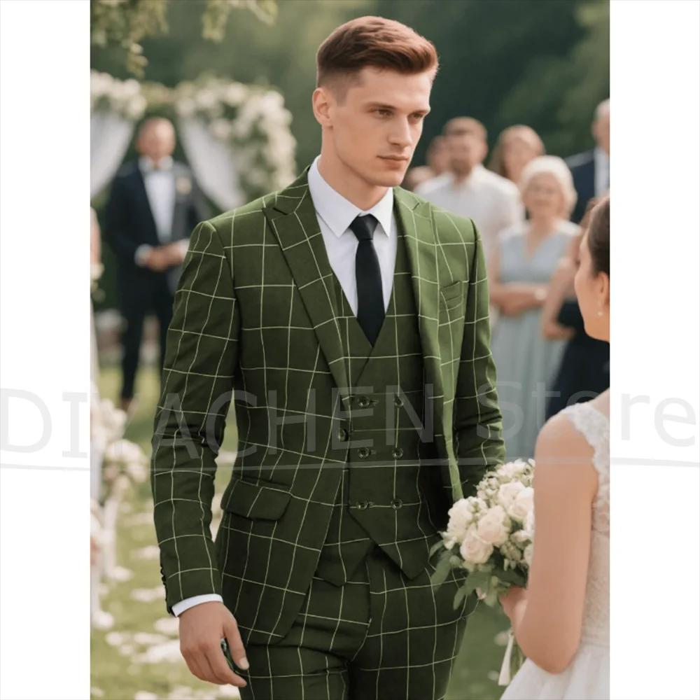 Ensemble de costume 3 pièces à motif de grille pour hommes
