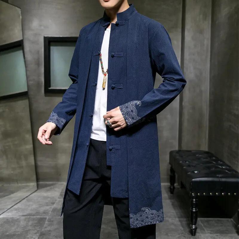 Manteau trench noir pour homme de style chinois
