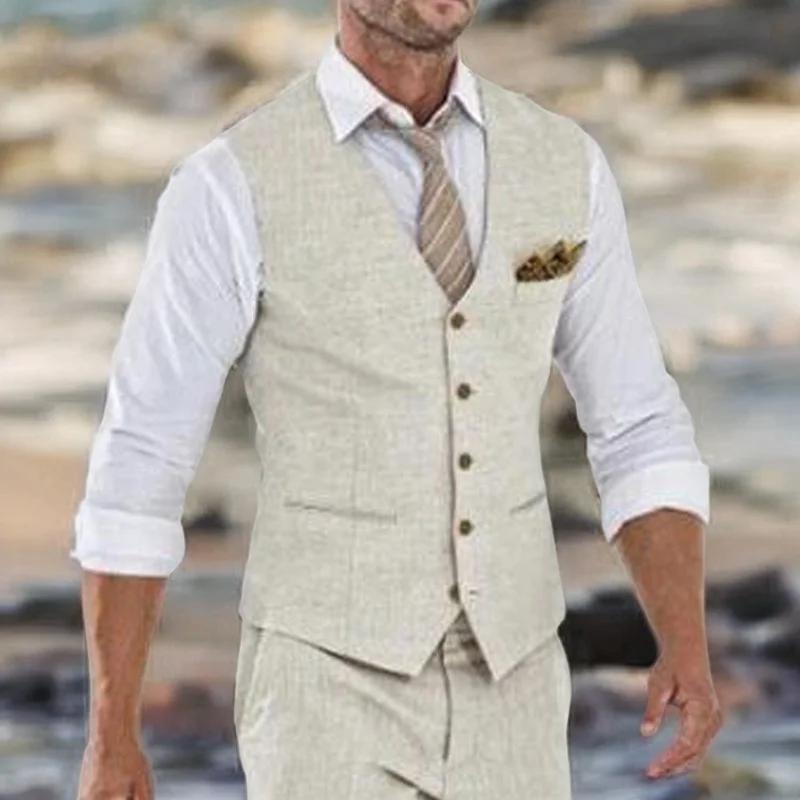 Gilet de costume en lin Beige pour hommes