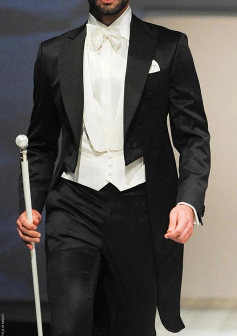 Costume 3 Pièces Homme Mariage Marié Smoking Longue Frac Veste de Cérémonie Garçon d'Honneur Bal de Promo Mode