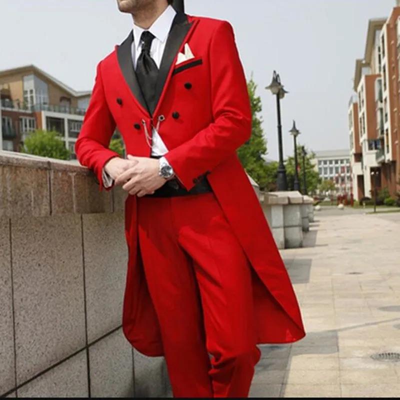Costume de Mariage Homme Sur Mesure 2026 – Smoking Rouge avec Gilet et Pantalon pour Cérémonie