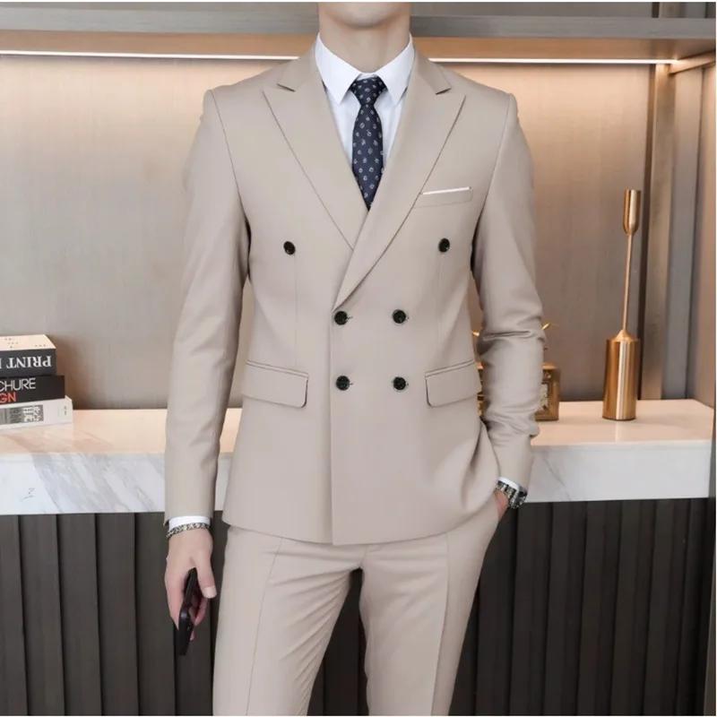 Costume Homme Croisé Quatre Saisons Mariage Affaires Formel Coupe Slim Veste et Pantalon de Smoking