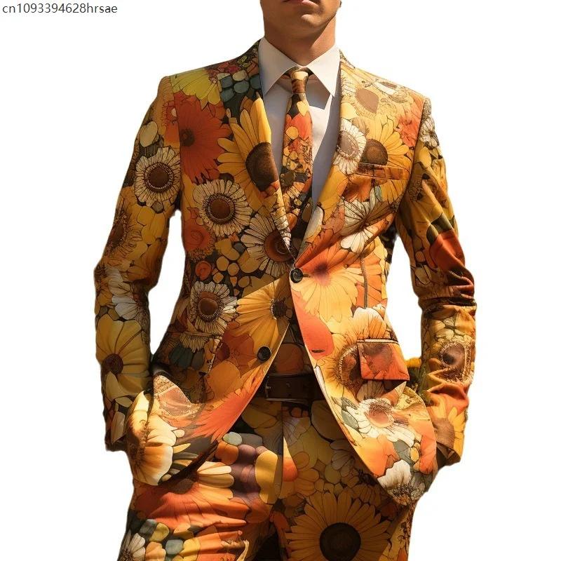 Tournesols imprimés hommes costumes décontractés manteau pantalon coloré Helianthus fête Cosplay scène discothèque Performance costume