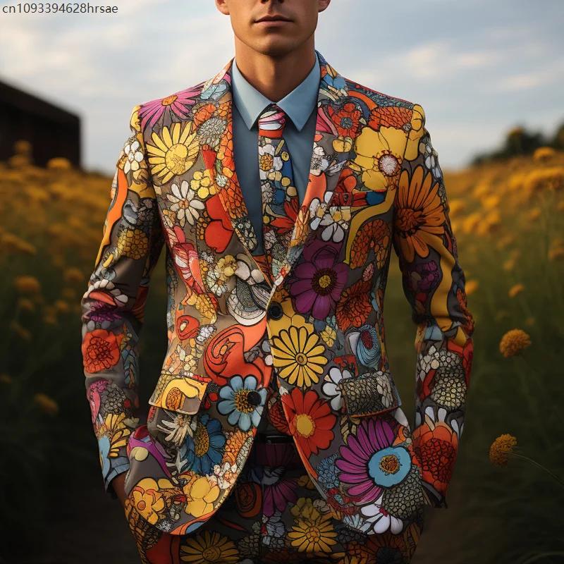 Tournesols imprimés hommes costumes décontractés manteau pantalon coloré Helianthus fête Cosplay scène discothèque Performance costume