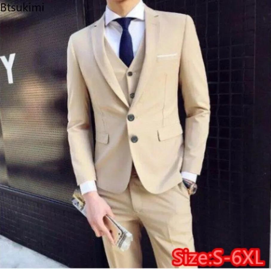 Mode coréenne grande taille 6XL costumes ensembles hommes solide mince formel Blazer veste gilet pantalon 3 pièces
