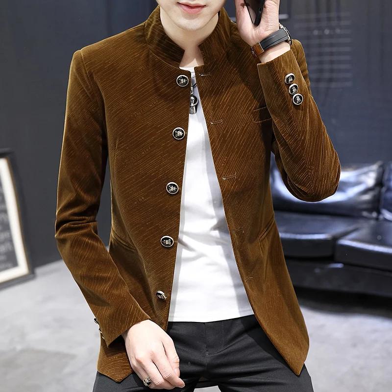 Veste de costume en velours rétro de luxe pour hommes