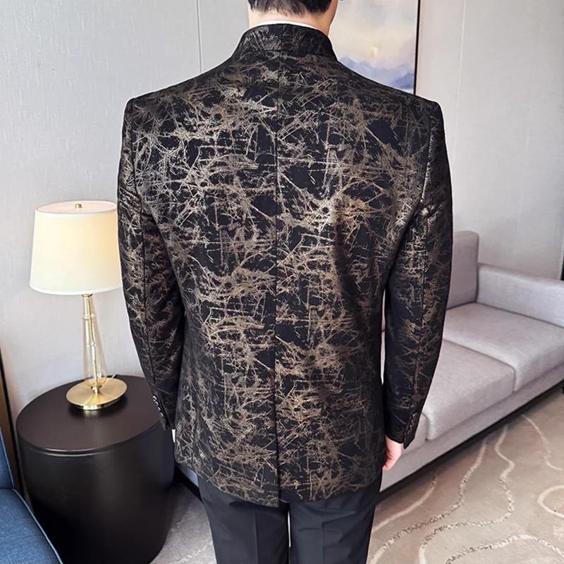Nouveau Style chinois col montant Jacquard costume manteaux hommes mince affaires décontracté mode costumes veste formelle fête sociale Tuxedos