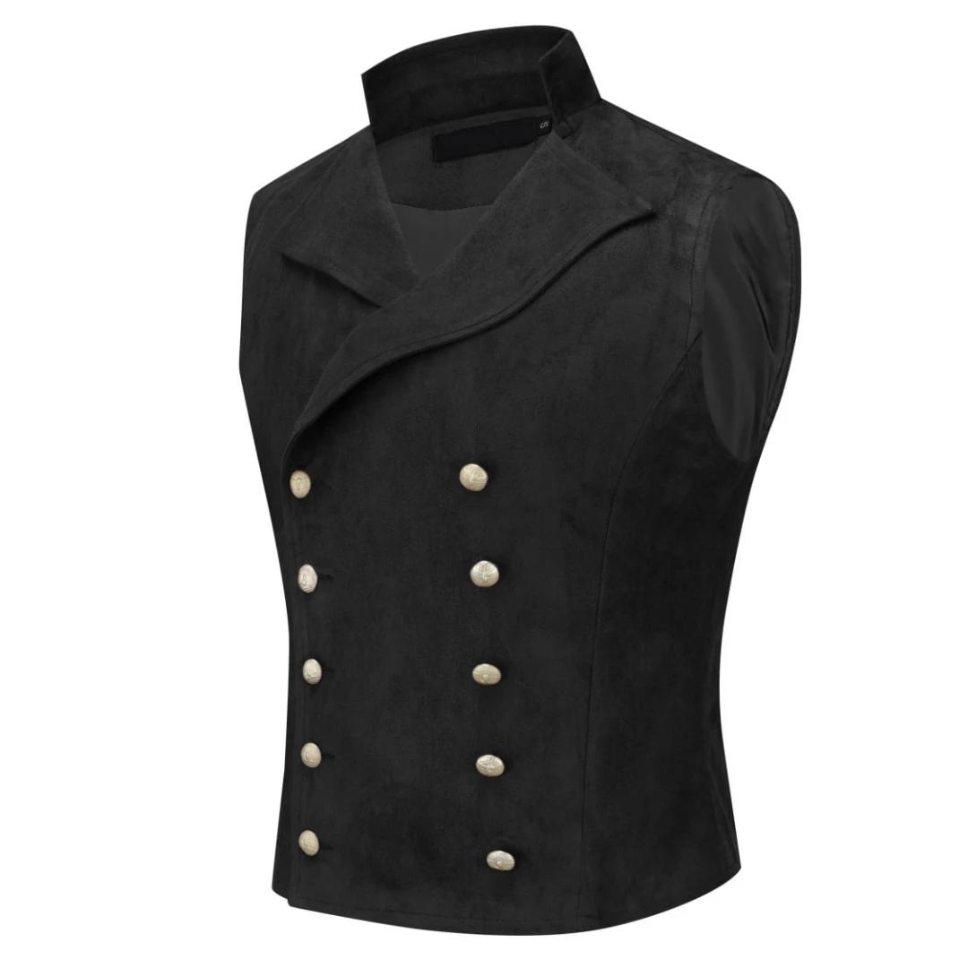 Hommes gilet noir velours hauteur revers Double bouton