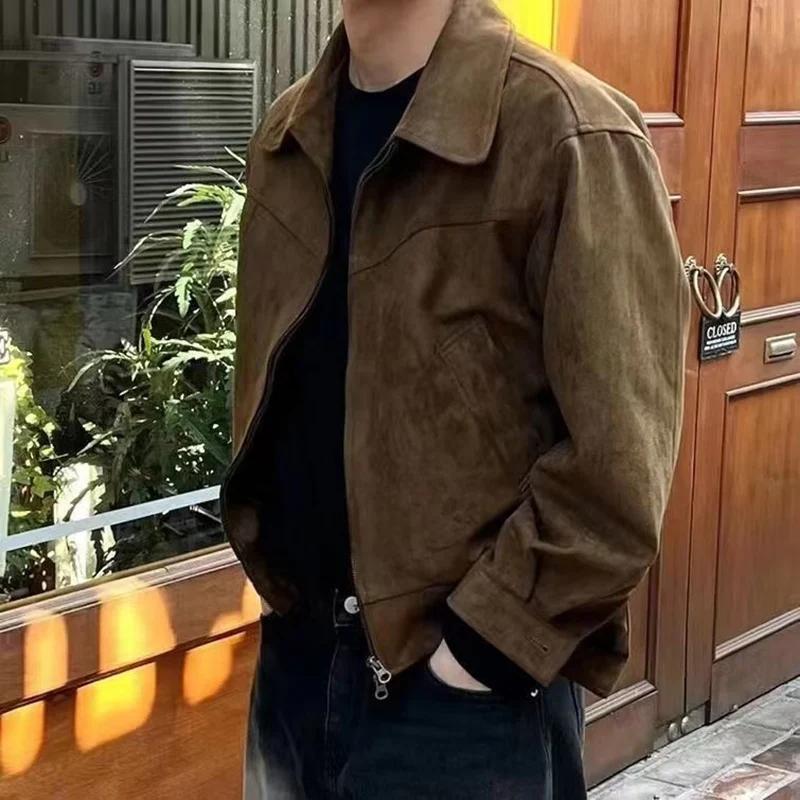 Vestes en daim pour hommes automne rétro Bomber veste décontractée mode Vintage court volant mince