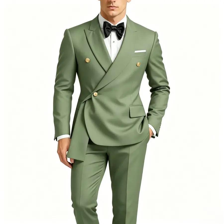 Costume de mariage homme 2 pièces croisé coupe ajustée pour le marié