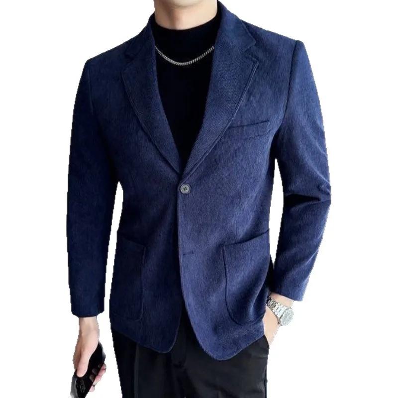 Costume Homme en Corduroy Casual Coupe Slim Style Britannique Mode Simple Boutonnage
