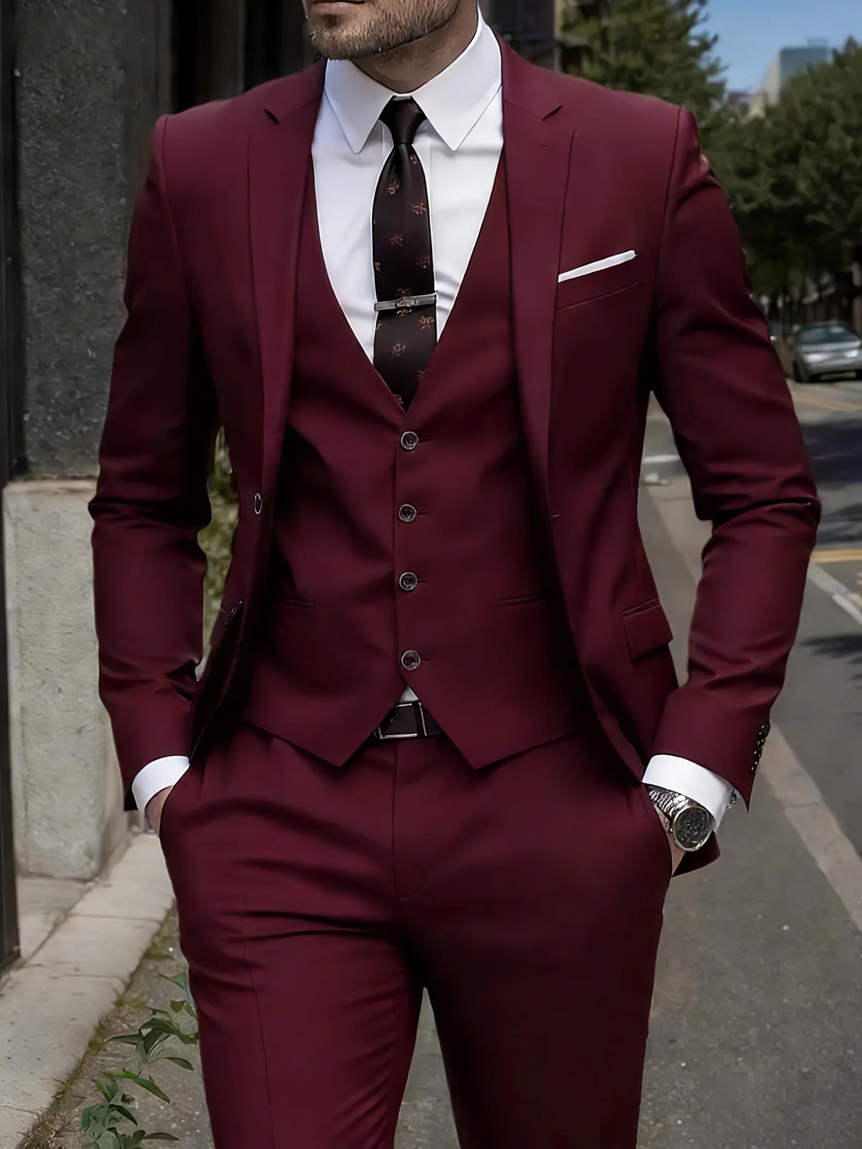 Ensemble de costume 2 pièces bordeaux pour homme (blazer + pantalon uniquement