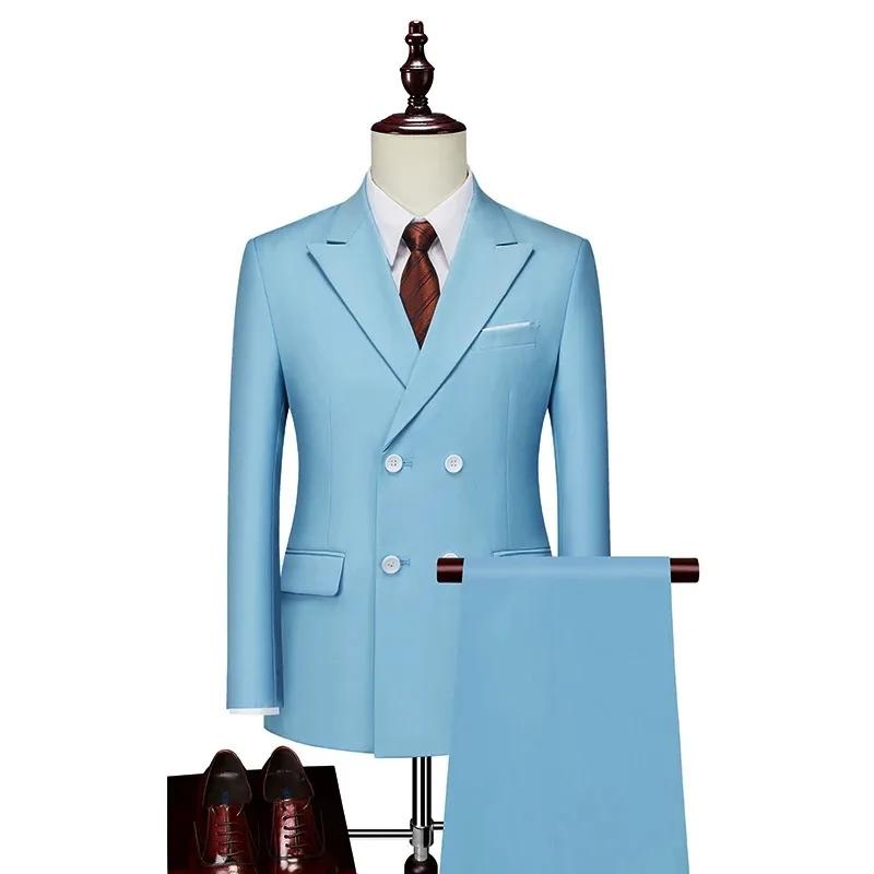Costume Homme Croisé Quatre Saisons Mariage Affaires Formel Coupe Slim Veste et Pantalon de Smoking