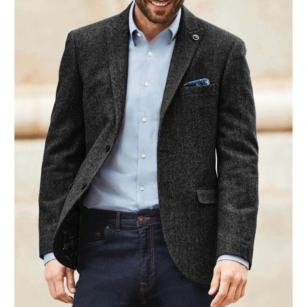 Blazer de costume en tweed à chevrons pour homme