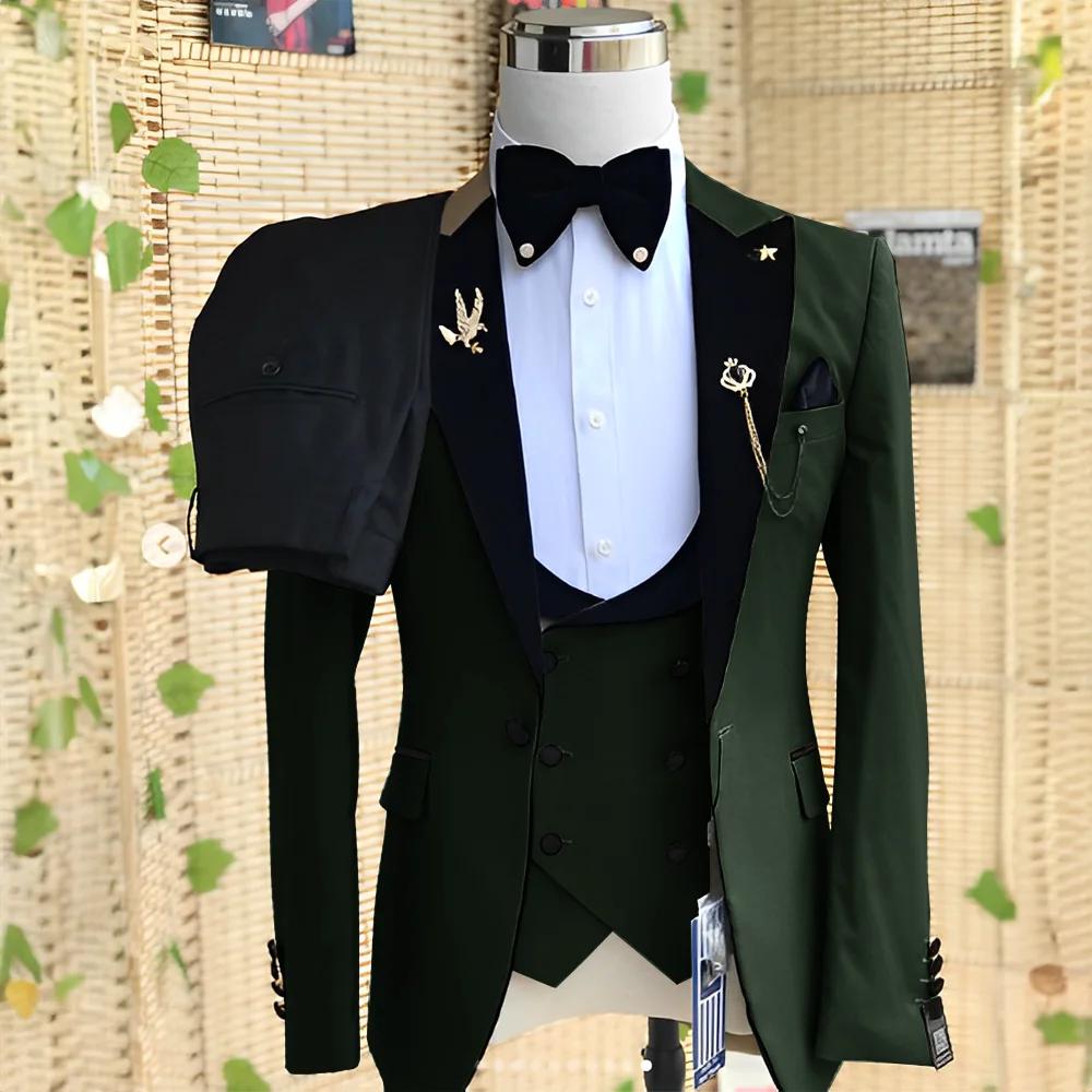 Ensemble de costume 3 pièces pour hommes de mariage (veste pantalon gilet) smoking de marié Blazer formel