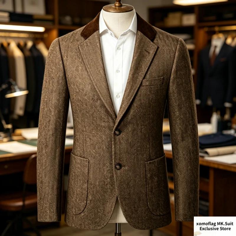 Blazer Homme Automne Hiver en Mélange de Laine