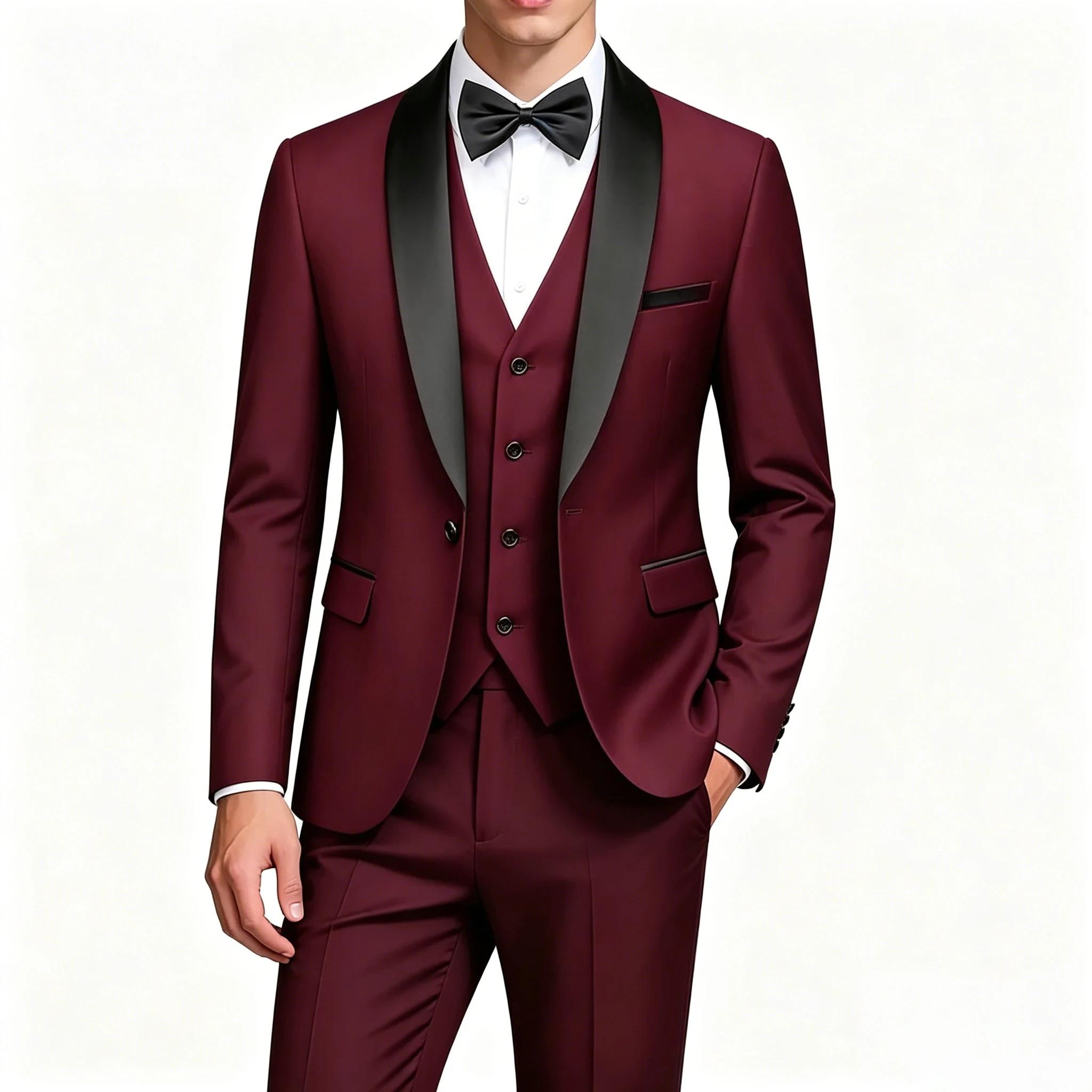 Ensemble de costume de smoking 3 pièces pour homme (veste + gilet + pantalon)