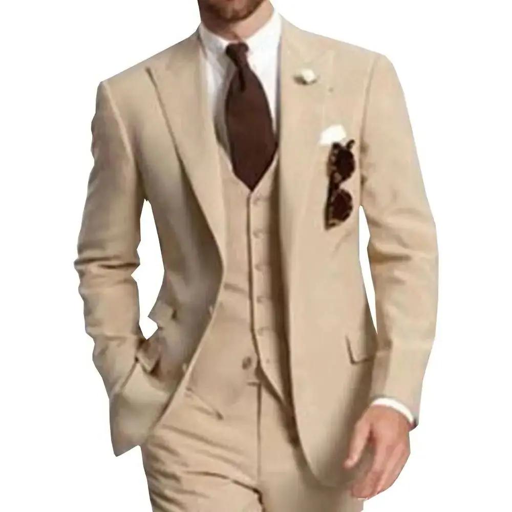 Costume de Mariage et de Cérémonie 3 Pièces Champagne pour Hommes