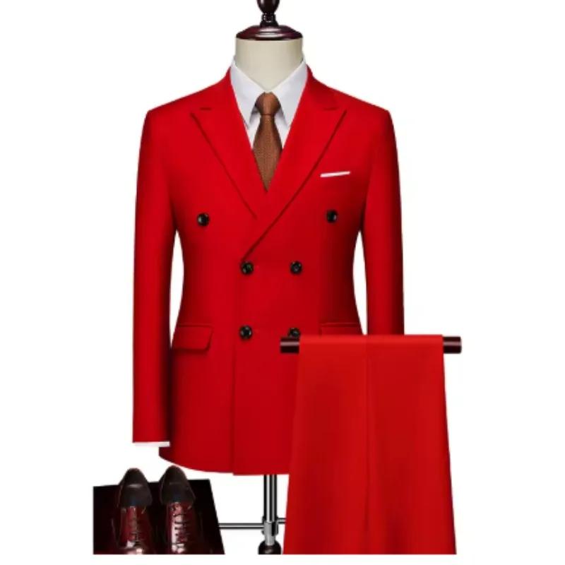 Costume Homme Croisé Quatre Saisons Mariage Affaires Formel Coupe Slim Veste et Pantalon de Smoking