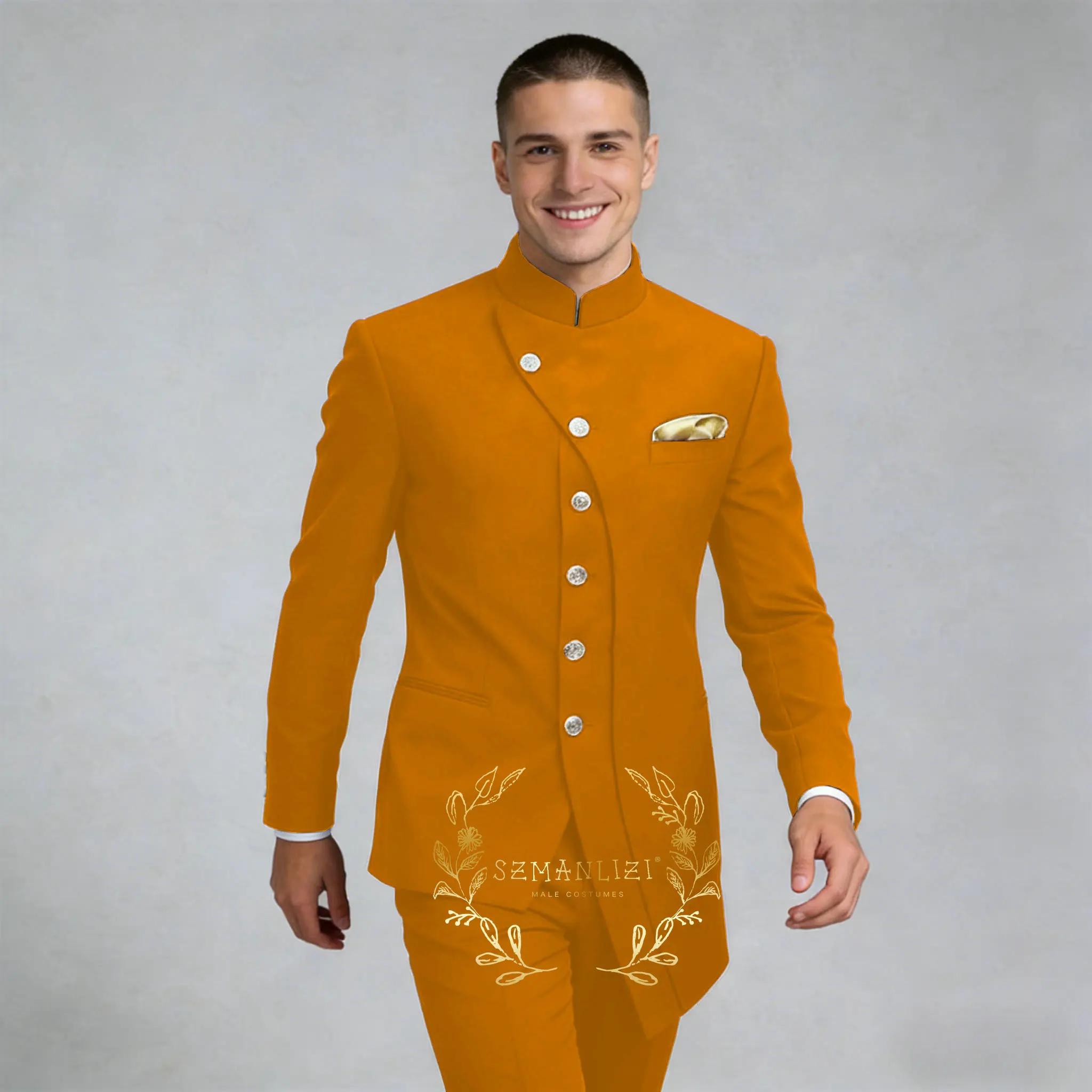 Costume de Mariage Homme Bleu Royal à Col Montant