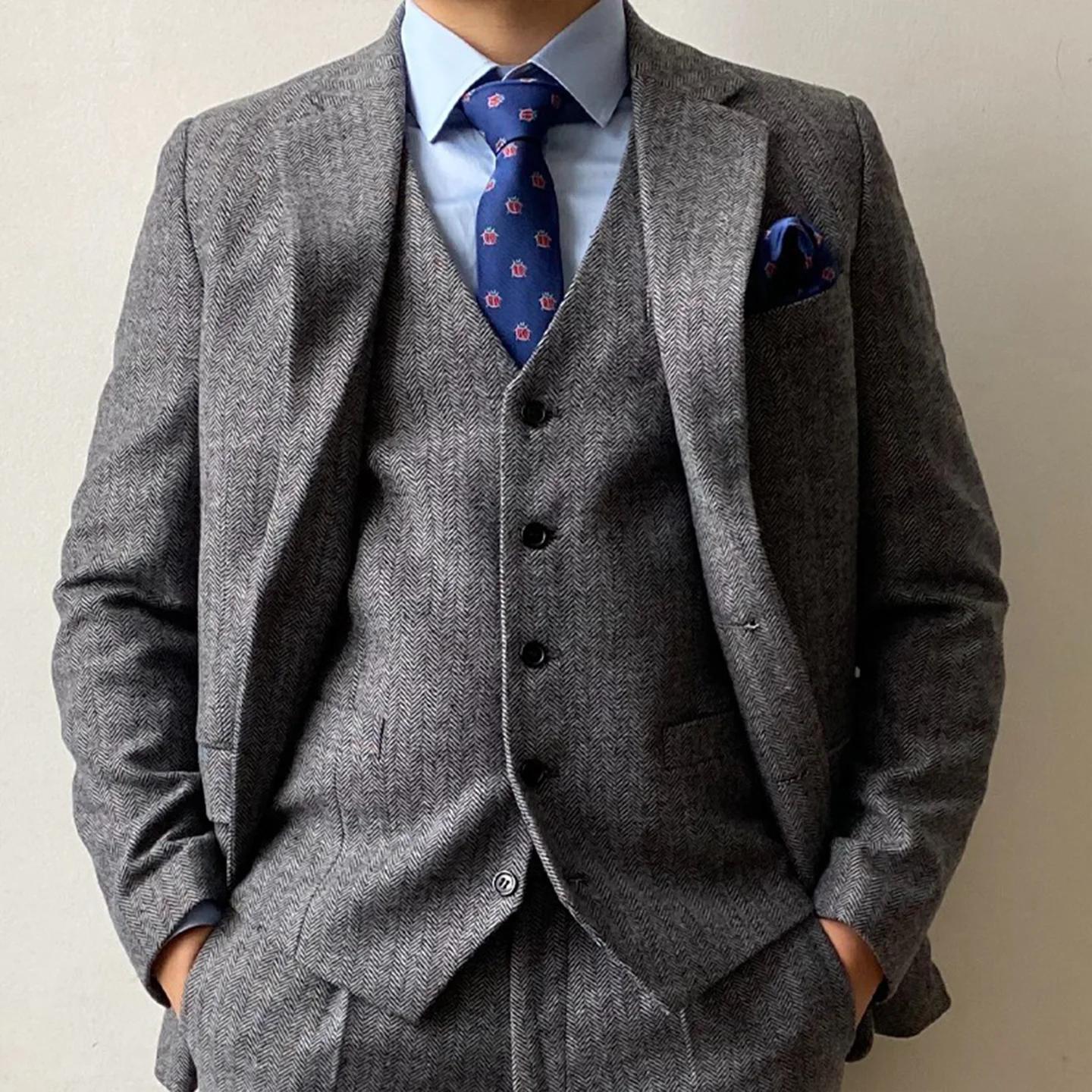 Nouvel ensemble de costume grande taille pour hommes avec motif à chevrons