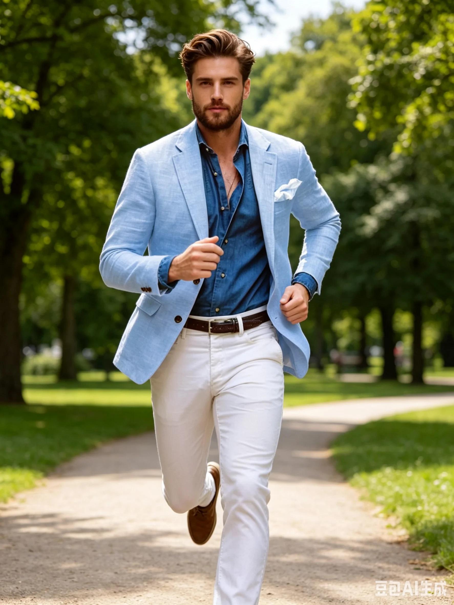 Blazer de costume homme en lin beige/bleu