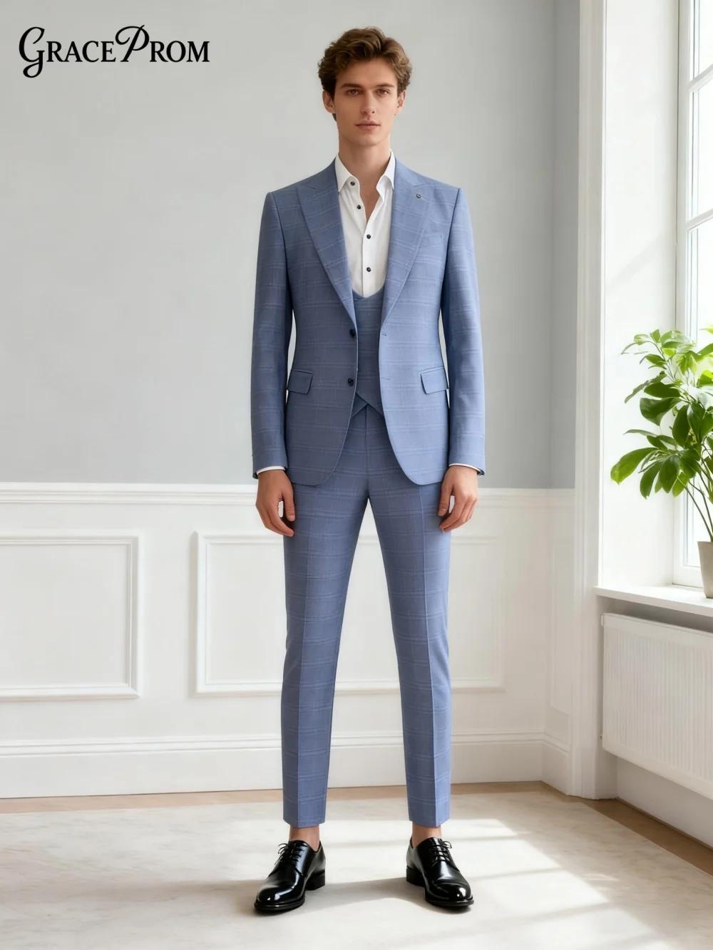 Ensemble de costume formel à carreaux pour hommes