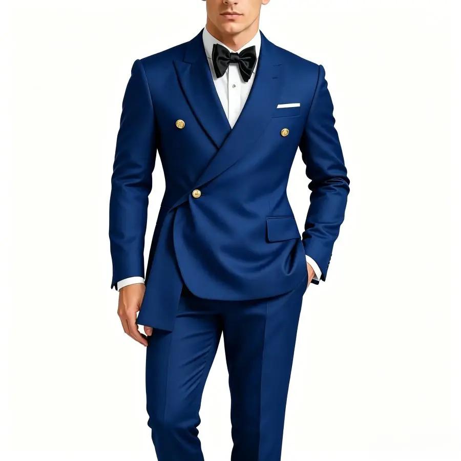 Costume de mariage homme 2 pièces croisé coupe ajustée pour le marié