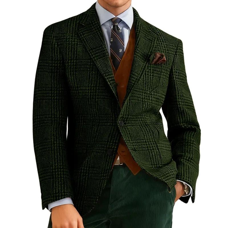 Automne hiver hommes costumes veste formelle simple boutonnage Plaid Blazer Tweed porter Tuxedos affaires décontracté