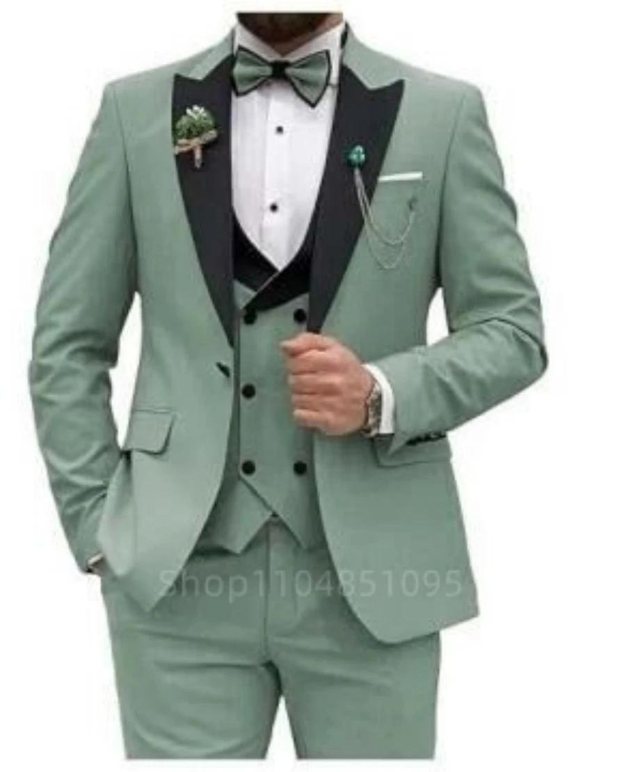 Costume homme 3 pièces vert sauge coupe ajustée (veste + gilet + pantalon) pour mariage