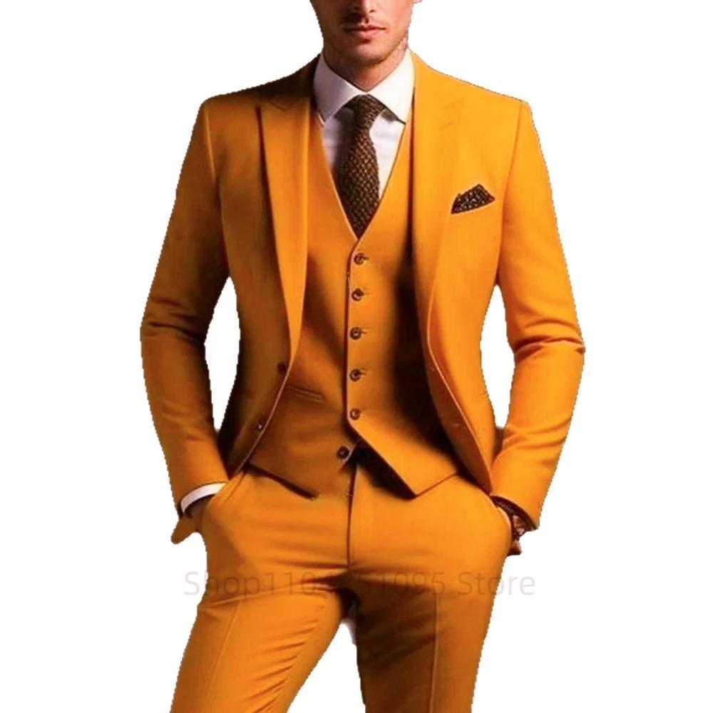 Costumes pour hommes verts décontractés 3 pièces coupe ajustée encoche/vers de pointe vêtements de marié de mariage