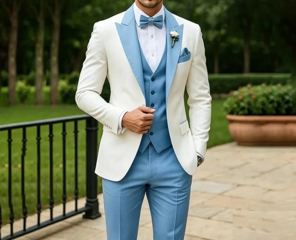 Ensemble de 3 pièces de costume de mariage vert sauge pour le marié – Blazer