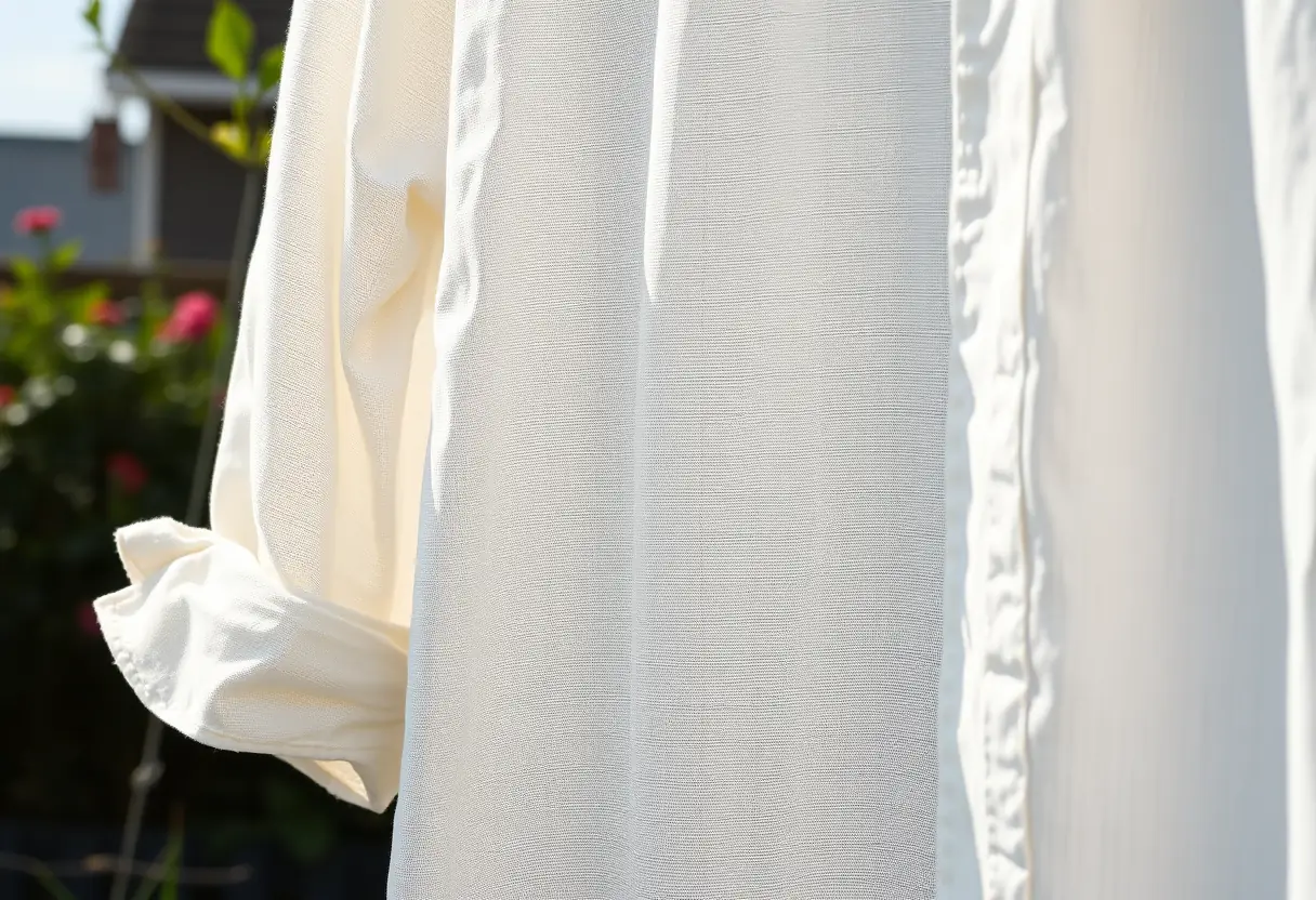 Chemise en lin pendue sur une corde à linge dans un jardin