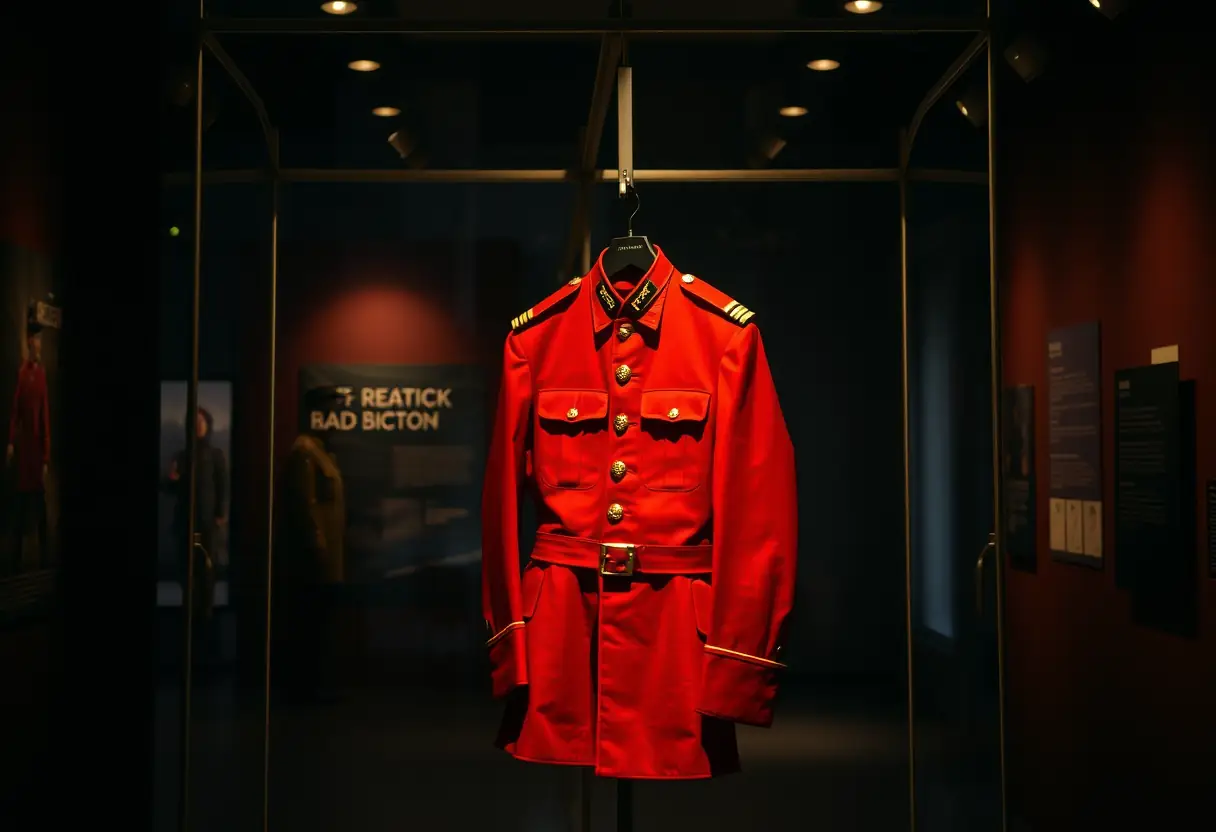 Uniforme militaire rouge exposé dans un musée