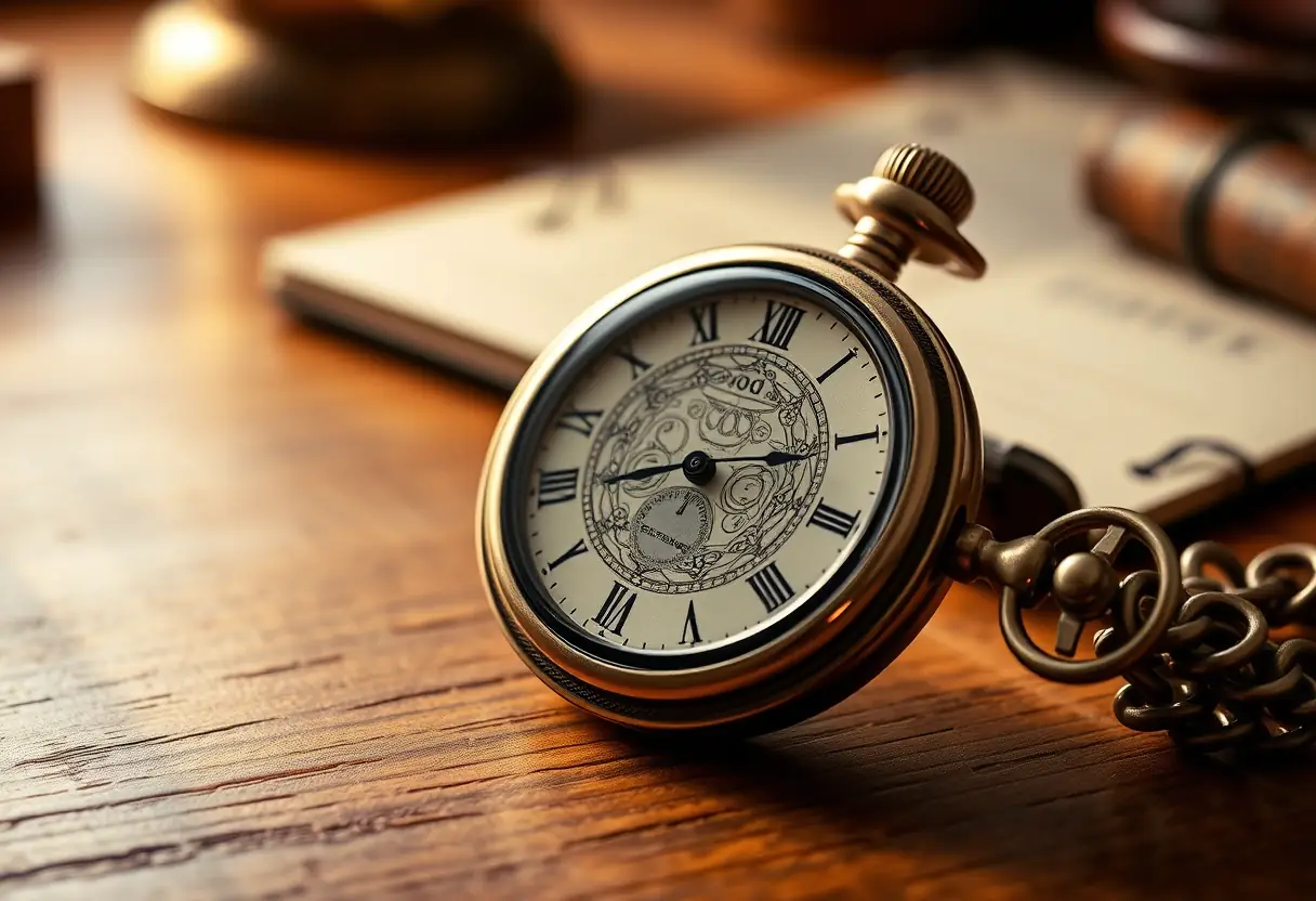 Un cadran de montre posé sur un bureau en bois